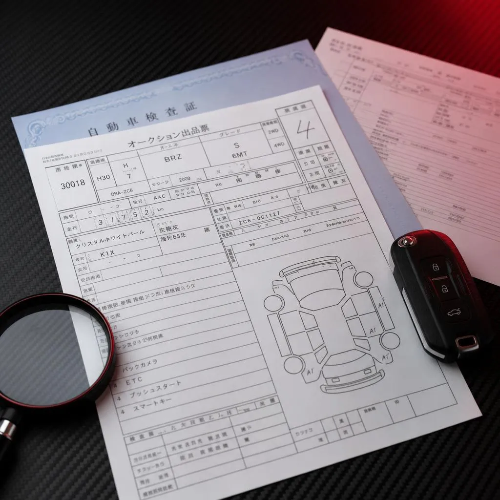 Example Japanese auction sheet with vehicle grade and inspection details